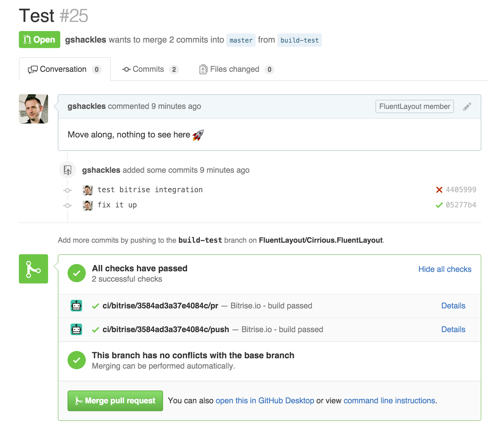 Build status in pull request