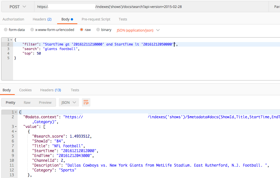 Searching via the search API