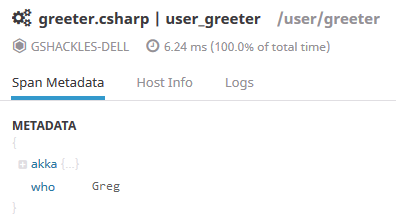 Custom tag logged in the trace