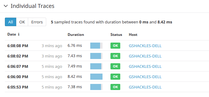 APM trace list